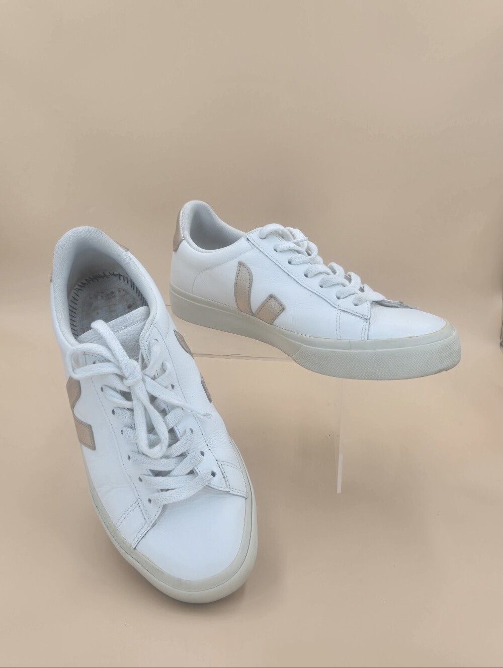 VEJA Campo Leather Low-top White and Gold Sneakers Size EU 38.5 US 7.5
